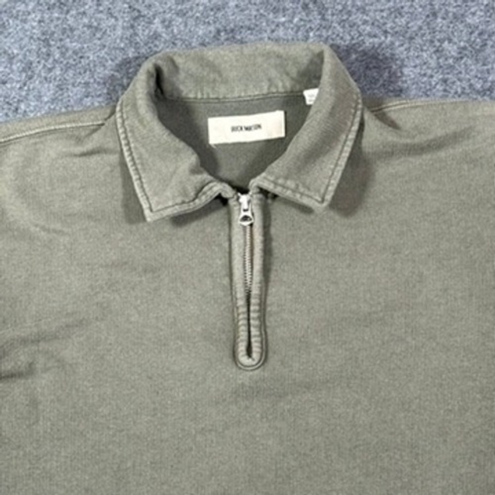 Buck Mason Men Welterweight Quarter Zip Olive Green Interloop Sweatshirt Medium